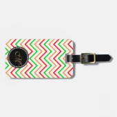 Roze Oranje Groene Chevron Pattern met Monogram Bagagelabel (Voorkant horizontaal)