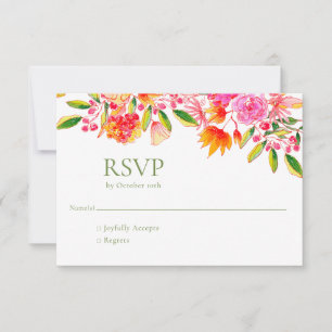 Roze Oranje groene Floral Simple Wedding RSVP-Kaar RSVP Kaartje