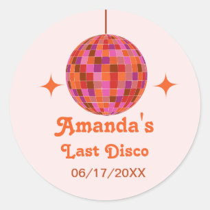 Roze Oranje Groovy Laatste disco Meidenavond Ronde Sticker