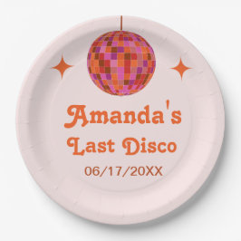 Roze Oranje Groovy Laatste disco vrijgezellenfeest Papieren Bordje