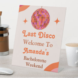 Roze Oranje Groovy Laatste disco vrijgezellenfeest Reclamebord Met Voetstuk