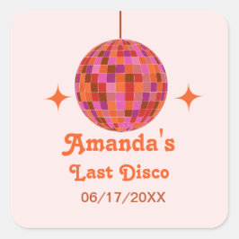 Roze Oranje Groovy Laatste disco vrijgezellenfeest Vierkante Sticker