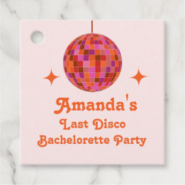 Roze Oranje Groovy Last disco Bachelorette Party Bedankjes Labels
