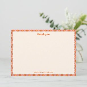Roze Oranje Groovy Retro Aangepaste Bruidsdouche Bedankkaart