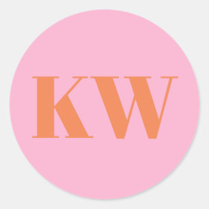 Roze Oranje Grote Monogram Eerste Persoonlijke Ronde Sticker