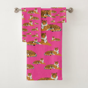 Roze Oranje Jungle Tijger Dier Stijlvol Bad Handdoek