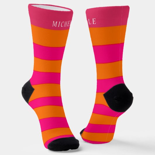 Roze Oranje kleur bloklijnen gestreepte aangepaste Sokken (Gebogen)