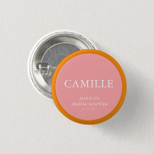 Roze Oranje Krachtige Naam Bruidsfeest Gast Naam Ronde Button 3,2 Cm