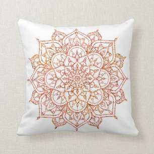 Roze & Oranje Mandala op Witte Glam Beauty Kussen