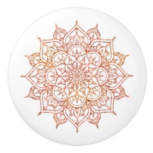Roze & Oranje Mandala op Witte Glam Keramische Knop