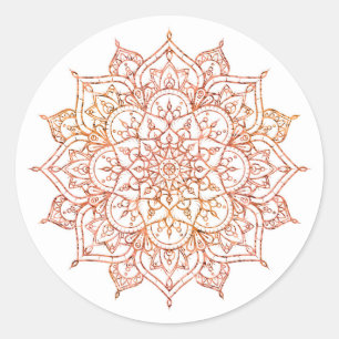 Roze & Oranje Mandala op Witte Glamour Ronde Sticker
