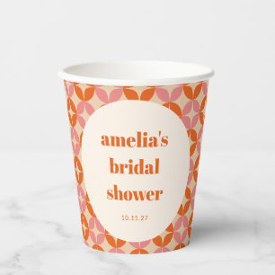 Roze Oranje MidCentury Moderne Aangepaste Bruiloft Papieren Bekers