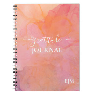 Roze Oranje Monogram Waterverf met Dankbaarheid Notitieboek