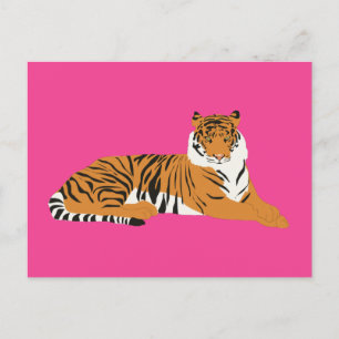 Roze Oranje Oerwoud Safari Tiger Animal Feestdagenkaart