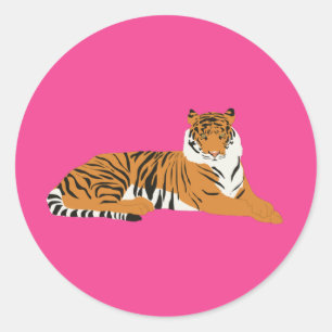 Roze Oranje Oerwoud Safari Tiger Animal Ronde Sticker