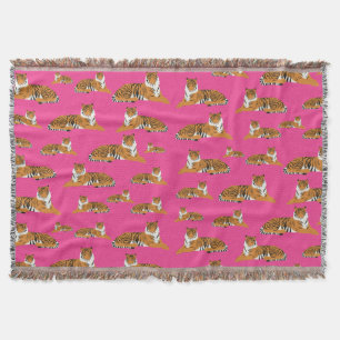 Roze Oranje Oerwoud tijger dierpatroon Deken