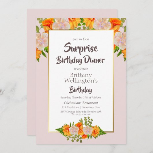 Roze Oranje onderneming Birthday Party Kaart (Voorkant / Achterkant)