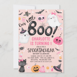 Roze Oranje onze kleine Boo Halloween Birthday Kaart