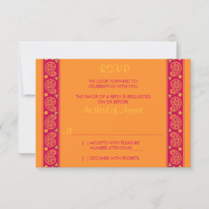 Roze Oranje Paisley Bloem Bruiloft Antwoordkaart RSVP Kaartje