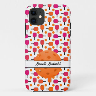 Roze & Oranje Pickleball Paddles Pickleball Party iPhone 11 Hoesje