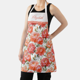 Roze Oranje pioenrozen bloemenpatroon Gepersonal Schort