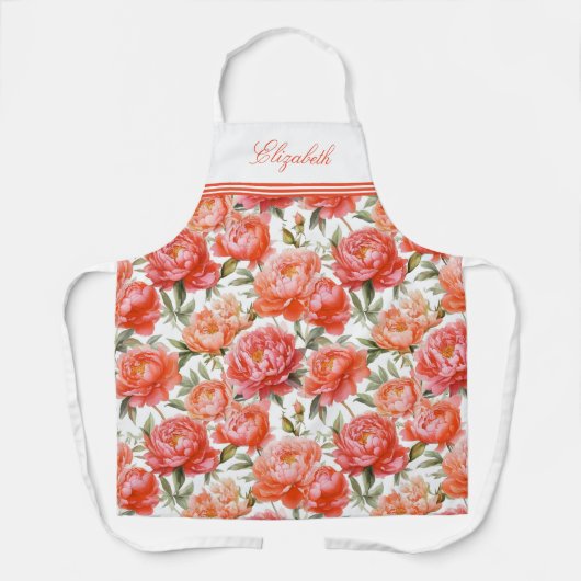 Roze Oranje pioenrozen bloemenpatroon | Gepersonal Schort (Voorkant)