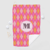 Roze oranje preppy argyle aangepaste monogram dame golfhanddoek (Insitu)
