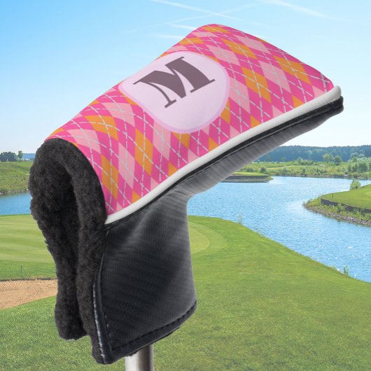 Roze Oranje preppy argyle aangepaste monogram dame Golfheadcover