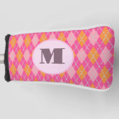 Roze Oranje preppy argyle aangepaste monogram dame Golfheadcover (Voorkant)