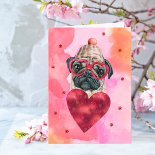 Roze Oranje Pug Valentijnsdag Cadeau Hond Kaart