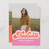 Roze Oranje retro Afstuderen foto aankondiging (Voorkant / Achterkant)