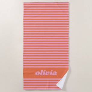 Roze Oranje Retro Gestreepte Gepersonaliseerde Naa Strandlaken