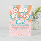 Roze Oranje retro One Groovy Girl 1ste verjaardag Kaart (Staand voorkant)