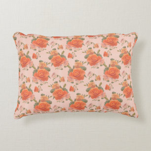 roze oranje roos bloemmotief bruiloft lente accent kussen