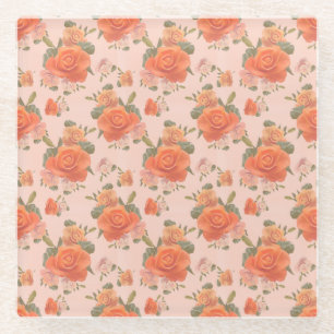 roze oranje roos bloemmotief bruiloft lente glazen onderzetter