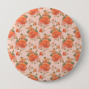 roze oranje roos bloemmotief bruiloft lente ronde button 4,0 cm
