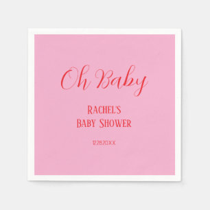 Roze Oranje Script Oh Baby Girl Baby shower Servet