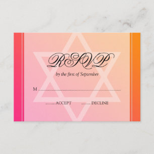 Roze Oranje ster van David Bat Mitzvah RSVP Kaartje