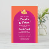 Roze & Oranje Sunset Tequila & Tulum Bachelorette Kaart (Staand voorkant)