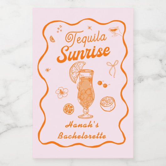 Roze Oranje Tequila Sunrise Meidenavond Wijn Etiket (Enkel label)