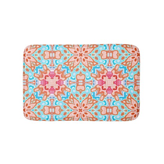 Roze Oranje Turquoise Retro Chic Mosaic Pattern Badmat (Voorkant)
