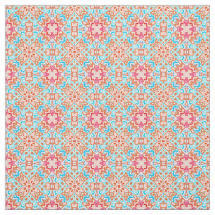 Roze Oranje Turquoise Retro Chic Mosaic Pattern Stof