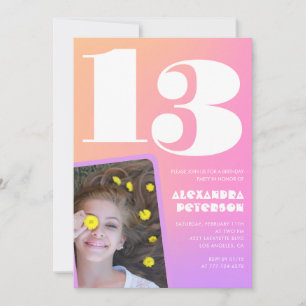 Roze Oranje uitnodigingen 13e verjaardag Retro