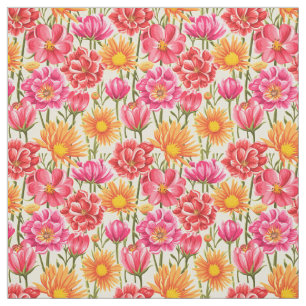 Roze Oranje Vintage Floral Patroon Stof