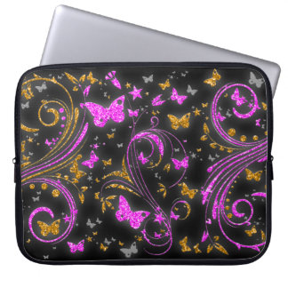 Roze oranje vlinder glitter wervelende laptop slee sleeve