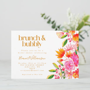 Roze Oranje Waterverf Floral Bridal Brunch Bubble Kaart