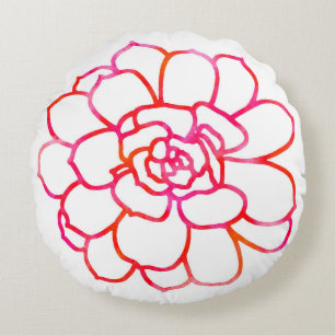 Roze Oranje Waterverf Succulent Rond Kussen