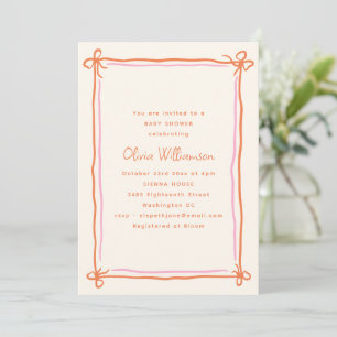 Roze Oranje Whimsical Lint Boog Baby Shower Kaart