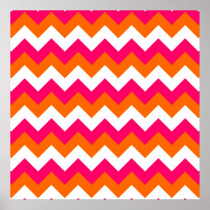 Roze Oranje witte zigzag Poster
