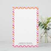 Roze Oranje Zigzag Ikat Pattern Briefpapier (Staand voorkant)